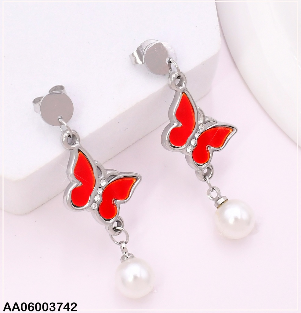 ARETES PLAT CIRCULO PLAT/MARIPOSA ROJA/ PERLA KE103663-TLA