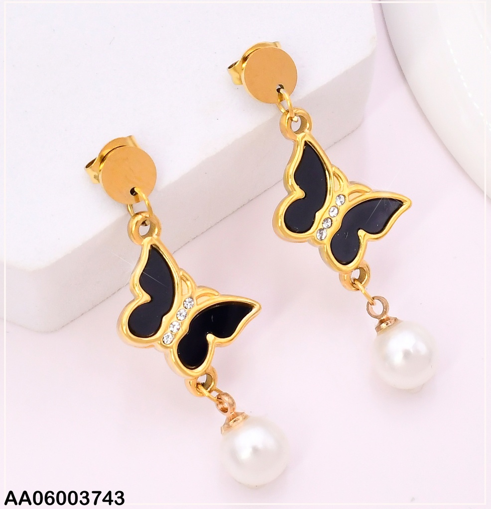 ARETES CIRCULO DOR/MARIPOSA NEGRA/ PERLA KE103674-TLA