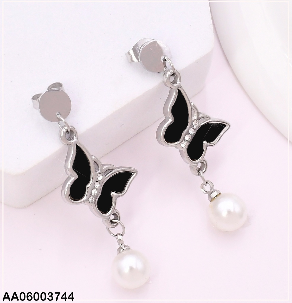 ARETES PLAT CIRCULO PLAT/MARIPOSA NEGRA/ PERLA KE103674-TLA