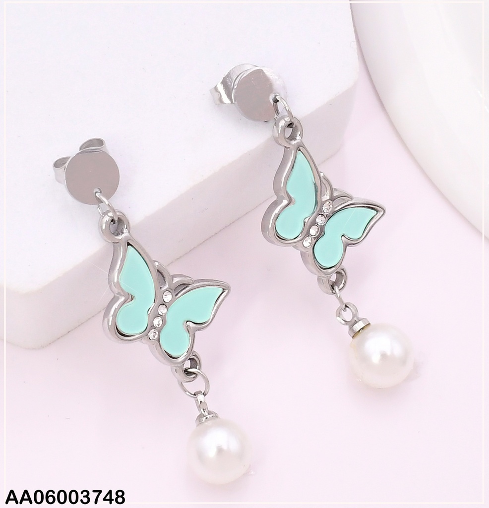 ARETES PLAT CIRCULO PLAT/MARIPOSA VERDE/ PERLA KE103661-TLA
