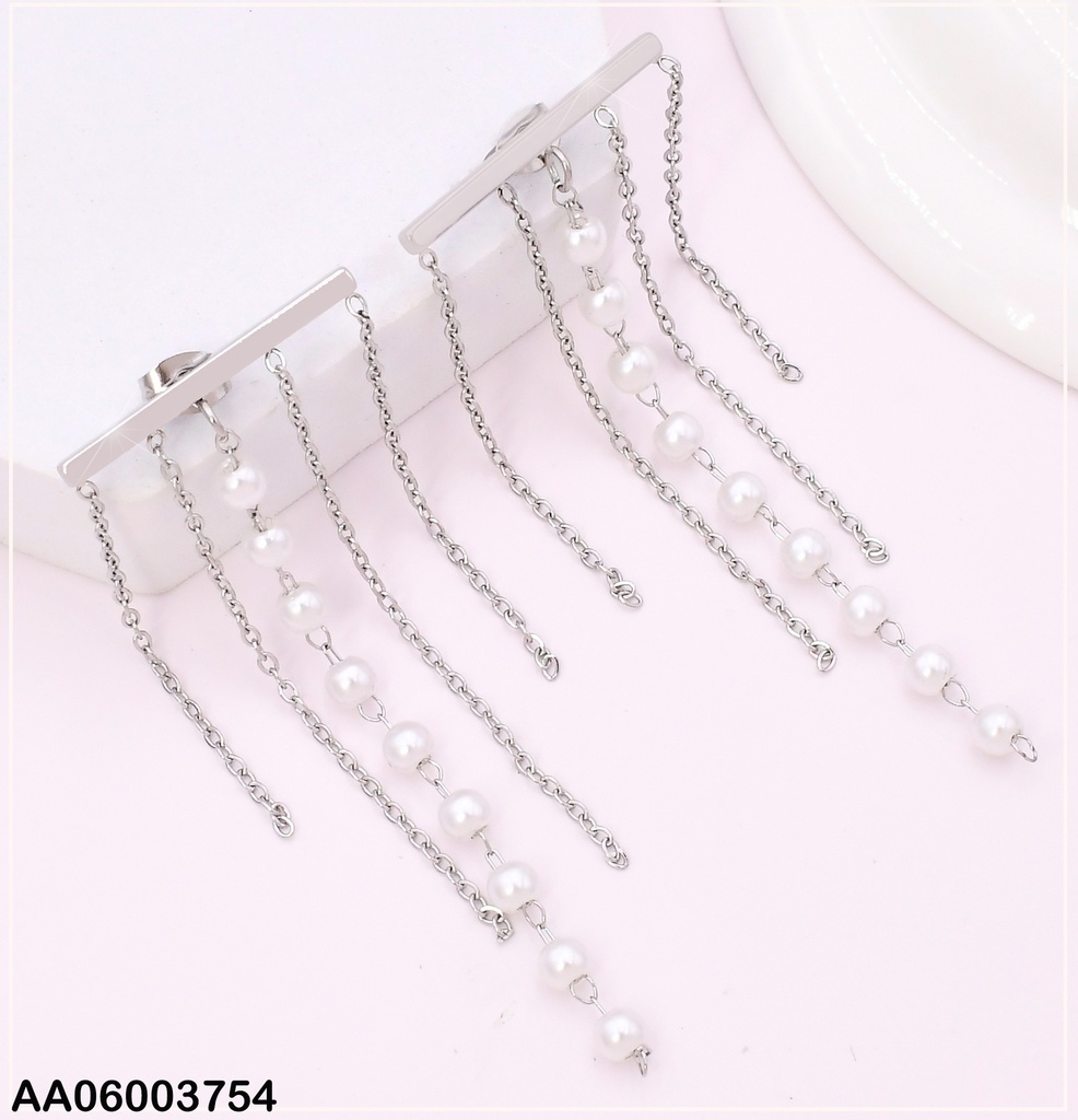 ARETES PLAT BARRITA CADENITAS/ CADENITA PERLAS KE102559-NJ