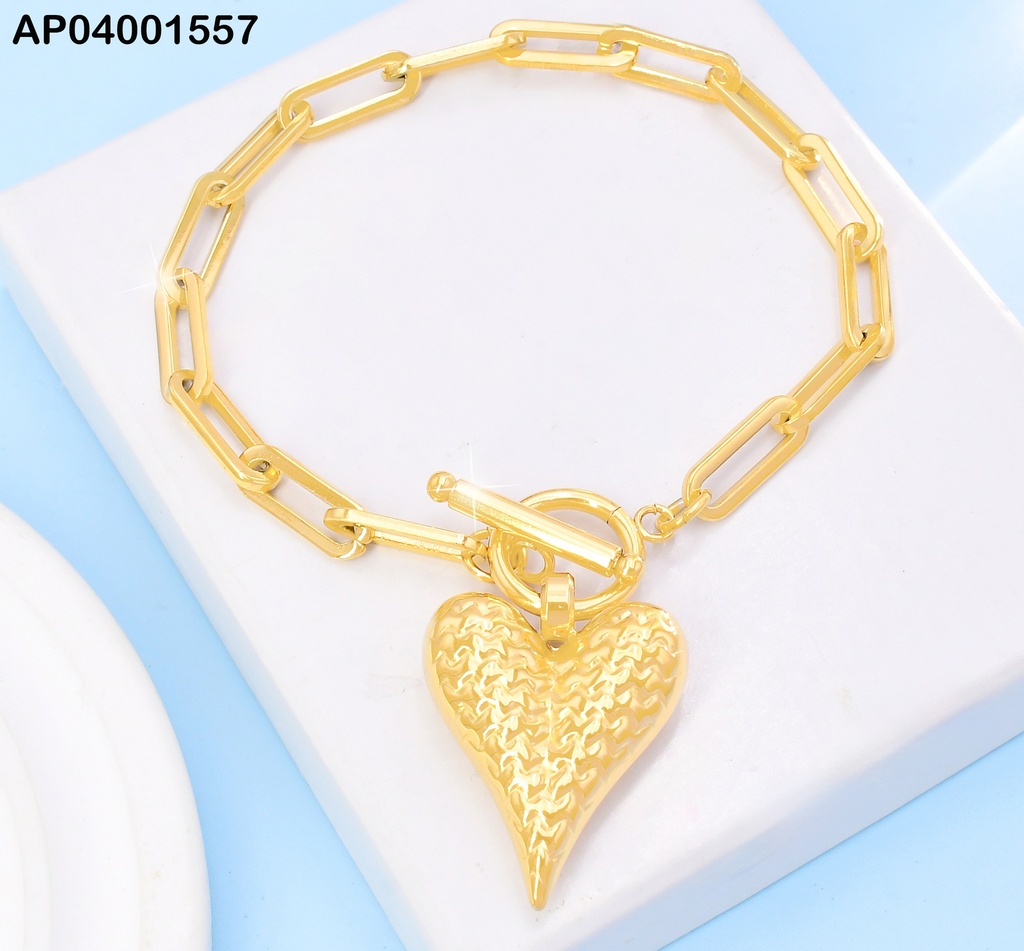 PULSERA DOR  ESLAB. LARGOS/CORAZON INFLADO/CIERRE TIFFANY KB205146-Z