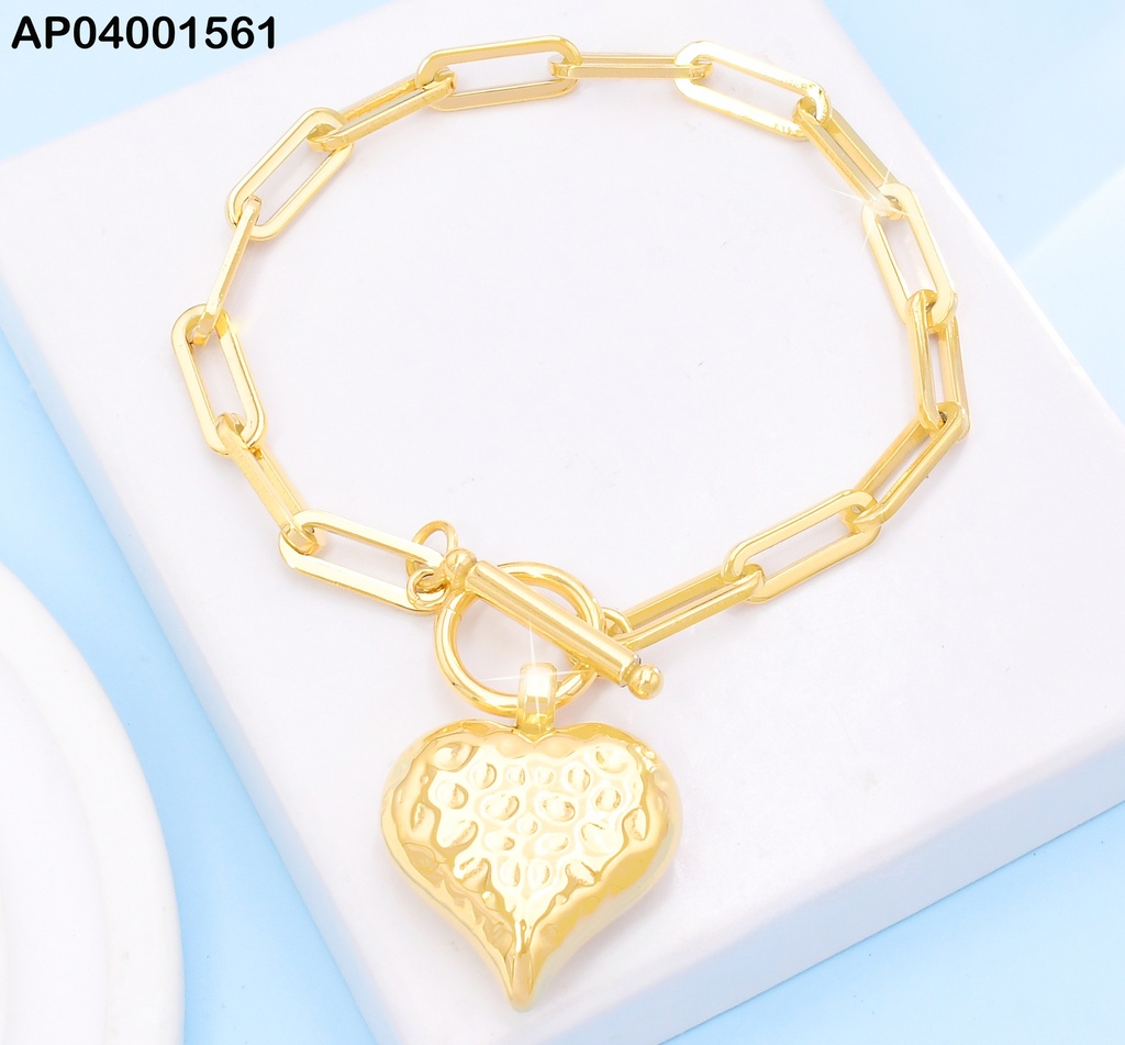 PULSERA DOR ESLAB. LARGOS/CORAZON INFLADO PUNTEADO/CIERRE TIFFANY KB205150-Z