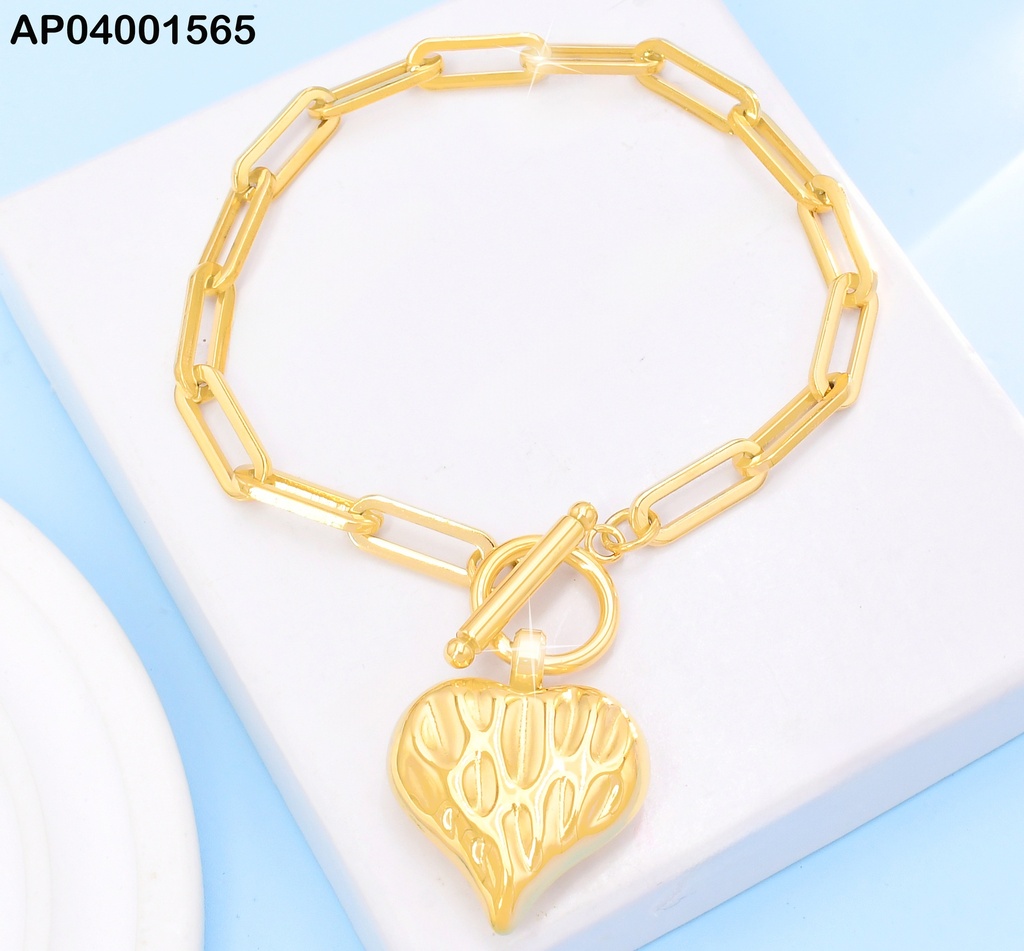 PULSERA DOR ESLAB. ALARGADO /CORAZON IFLADO LINEAS/KB205147-Z