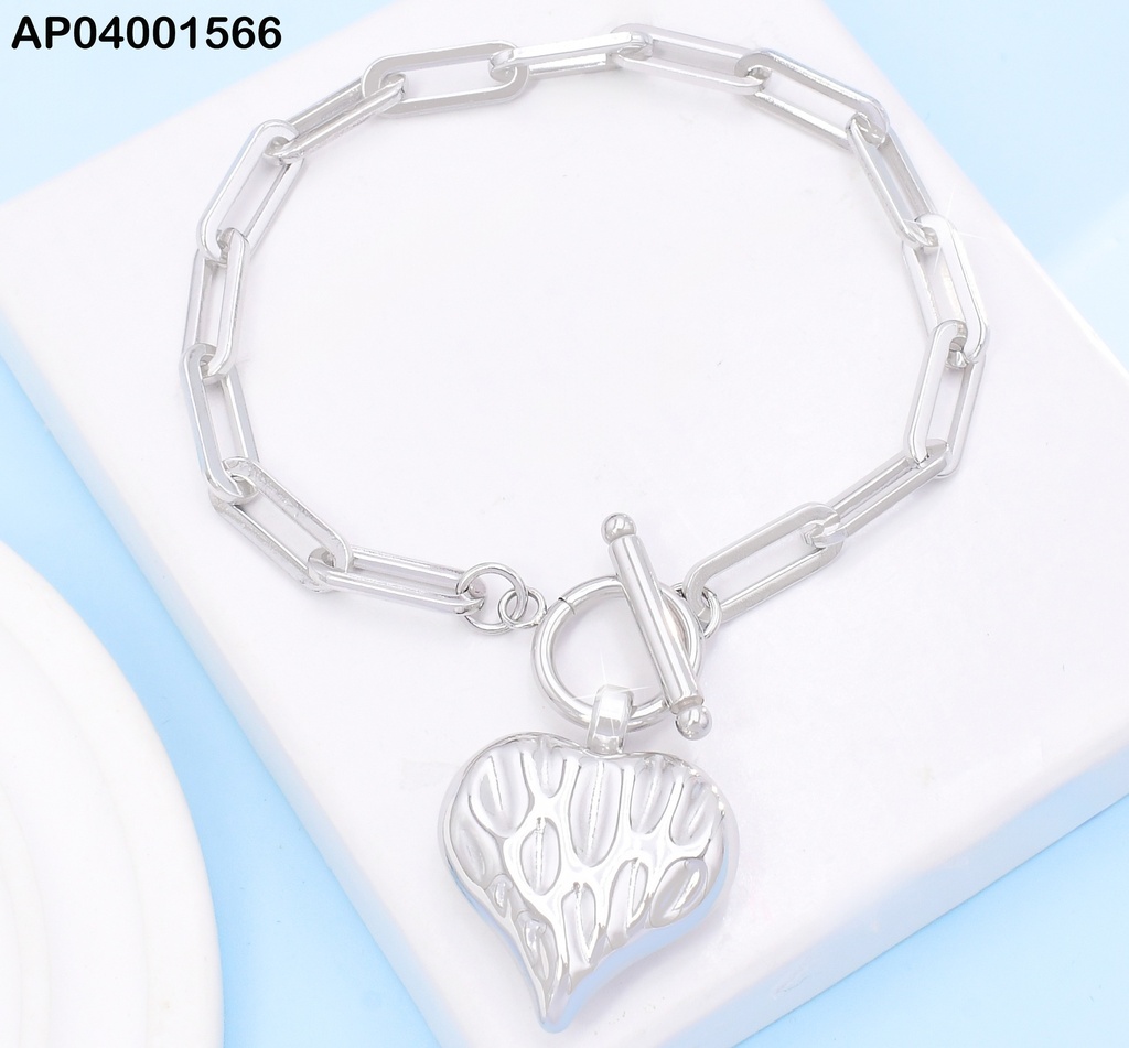 PULSERA PLAT ESLAB. ALARGADO /CORAZON INFLADO LINEAS/KB205147-Z