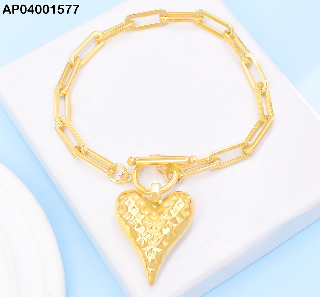 PULSERA DOR ESLAB. ALARGADO/CORAZON PUNTEADO/ CIERRE TIFFANY KB205149-Z