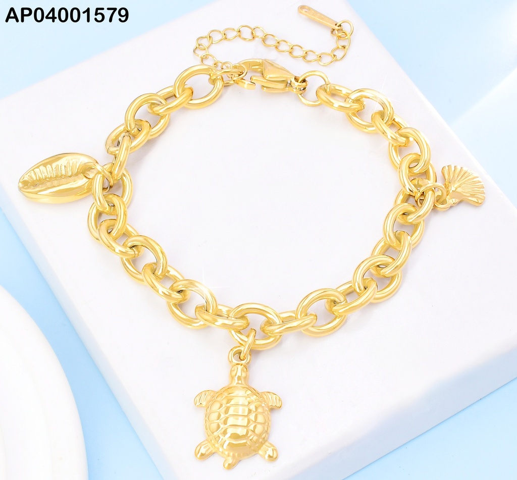 PULSERA DORADA DIJE TORTUGA/OSTRA KB204413-Z
