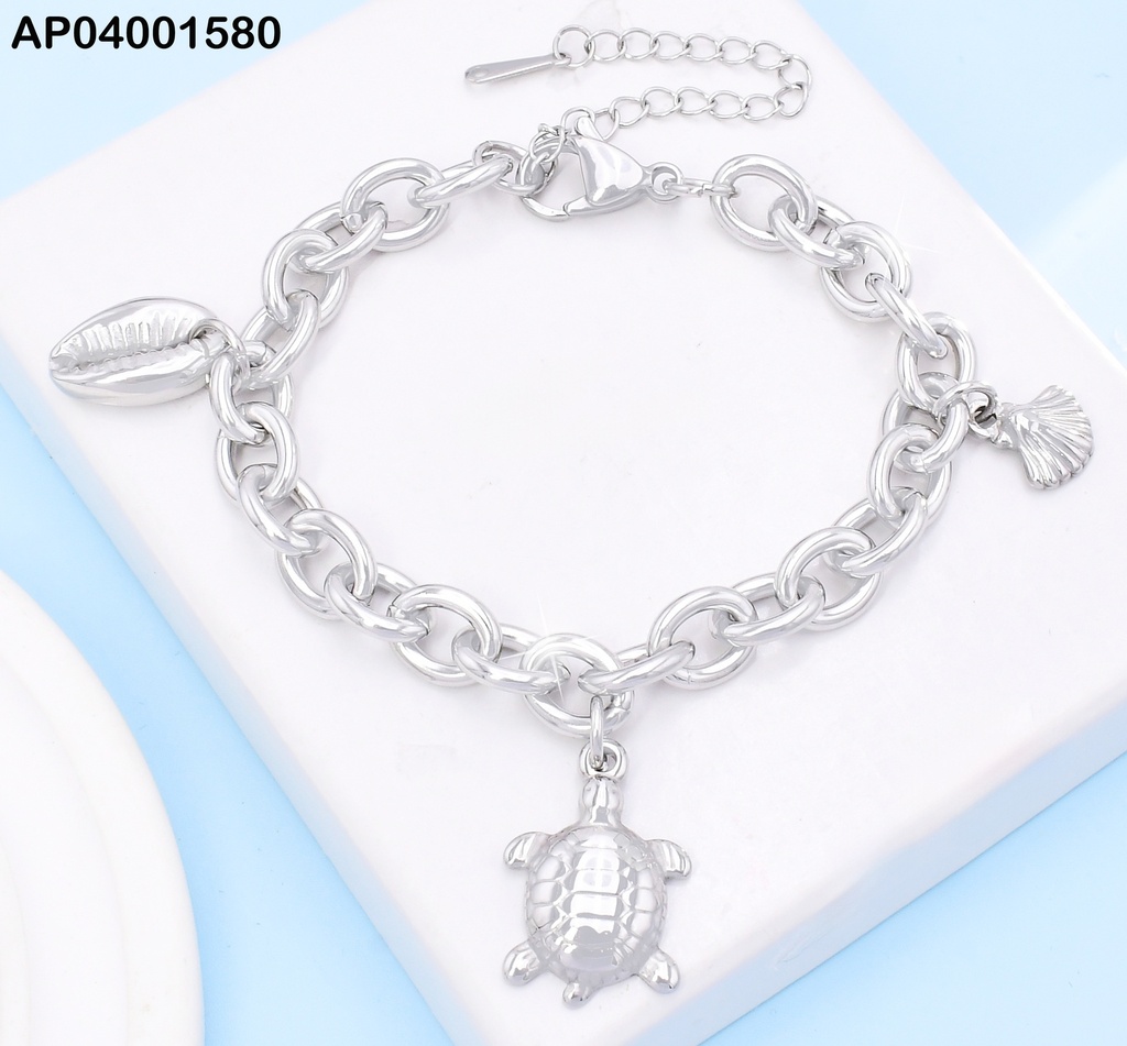 PULSERA PLATEADA DIJE TORTUGA/OSTRA KB204414-Z