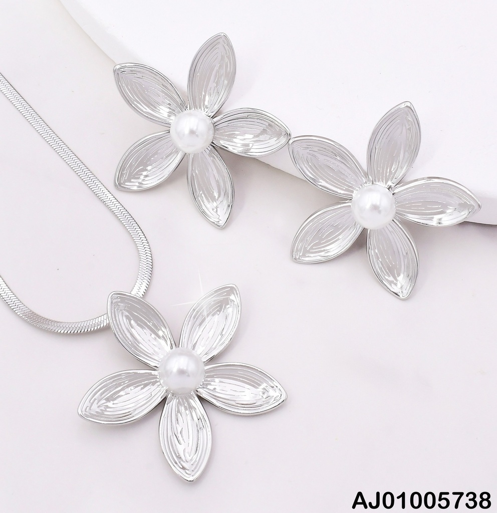SET PLAT. FLORES GR. 5 PETALOS EXT.C/PERLA CENTRO SA1065-45