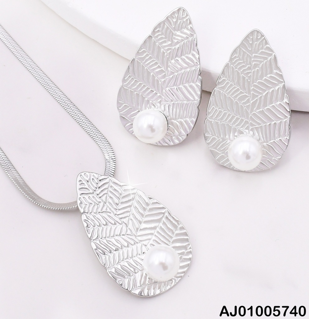 SET PLAT.HOJA C/GRABADOS PERLA PARTE INFERIOR SA1067-45