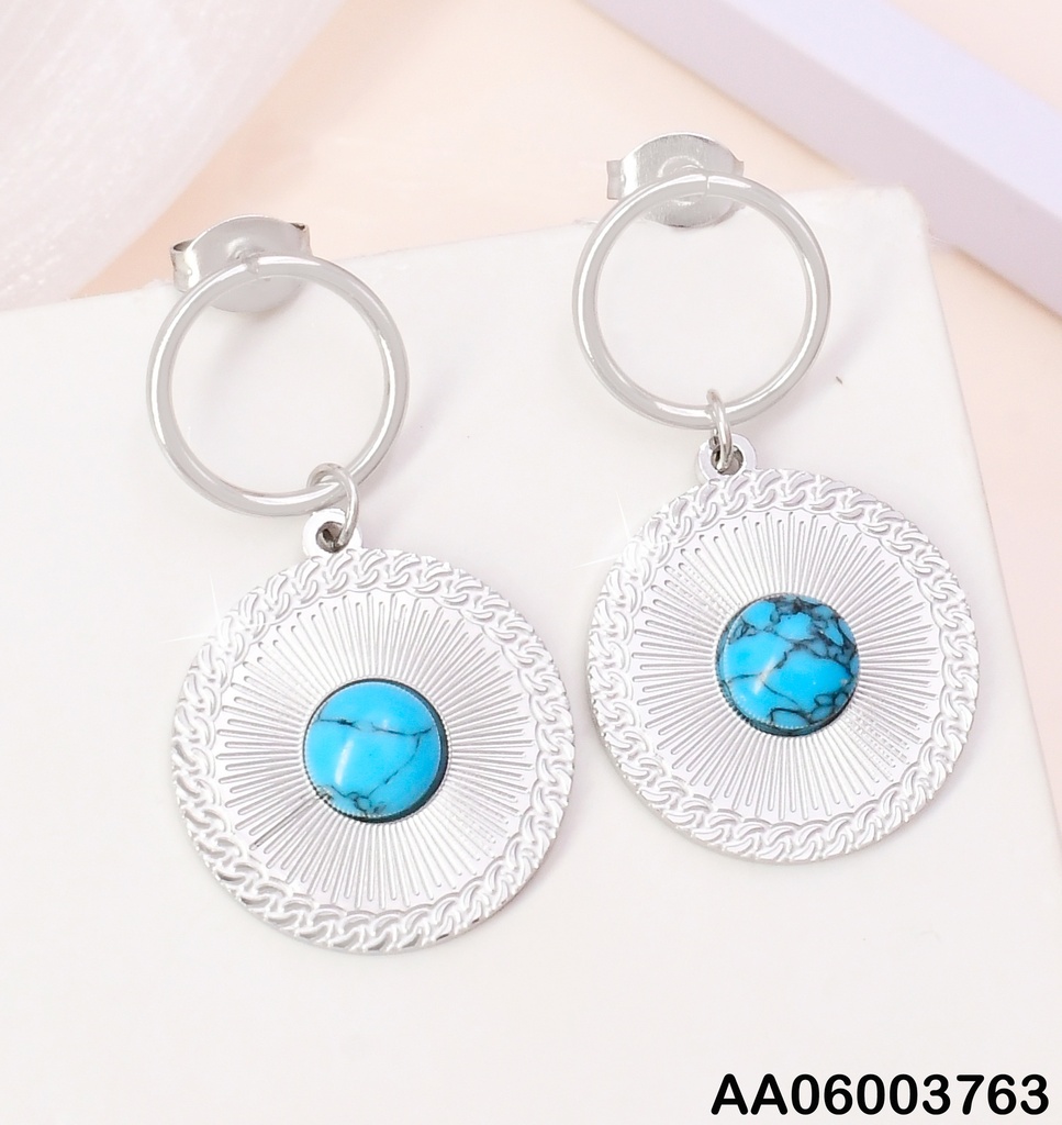 ARETES PLAT.CIRCULO-PLACA RD.C/MEDIA PELOTA🔵 KE119066-JM