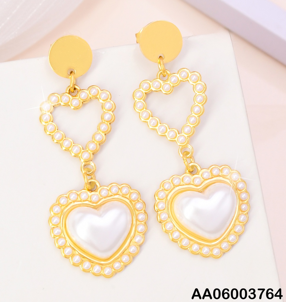 ARETES PLACA RD/CROQUI CORAZON/🤍PERLA EE105453-BI