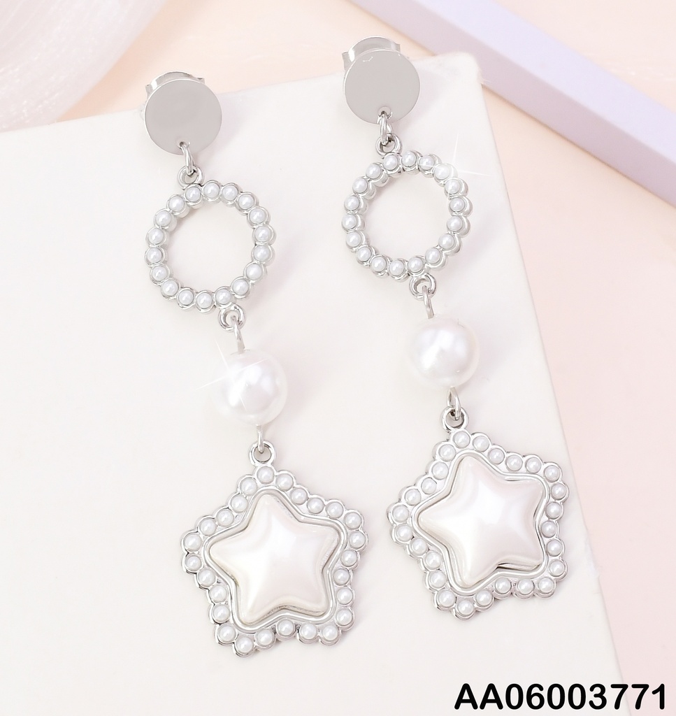 ARETES PLAT. RD/CIRCULO/PERLA/ESTRELLA BLANCA KE105452-BI