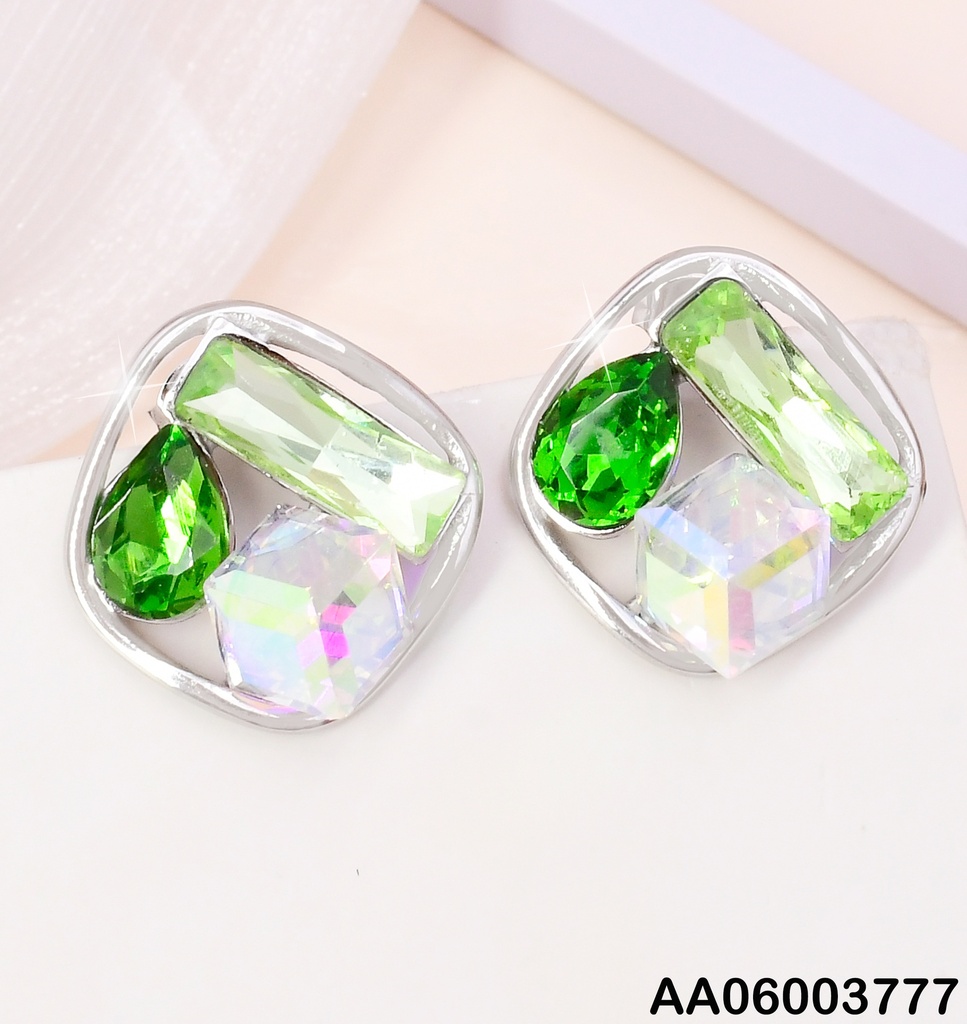 ARETES CUADRO PLAT.3 CRISTALES KE119232-SP