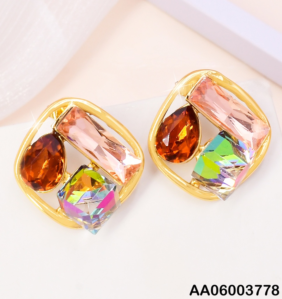ARETES CUADRO DOR.3 CRISTALES GRISES KE119233-SP