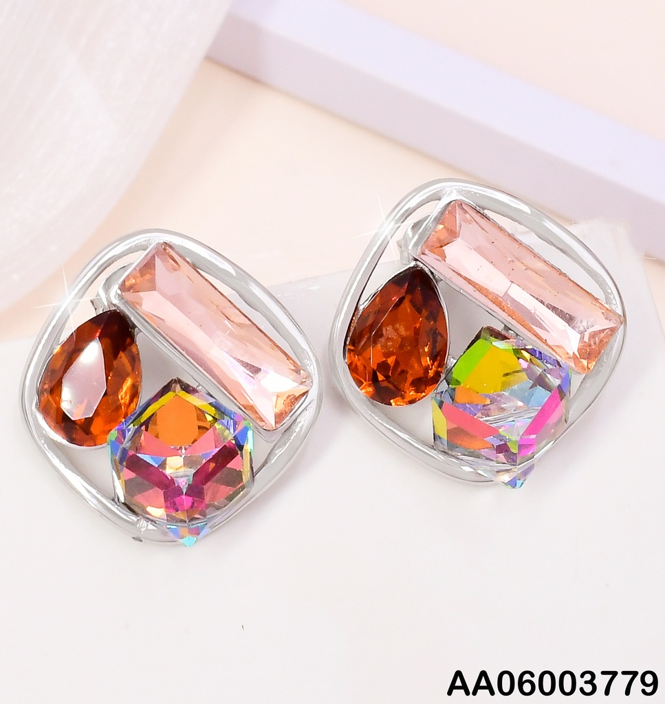 ARETES CUADRO PLAT.3 CRISTALES GRISES KE119233-SP