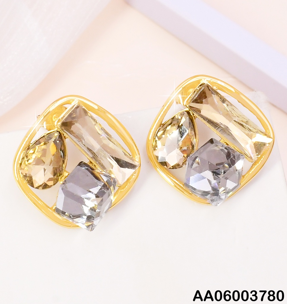 ARETES CUADRO DOR.3 CRISTALES CAFES KE119234-SP