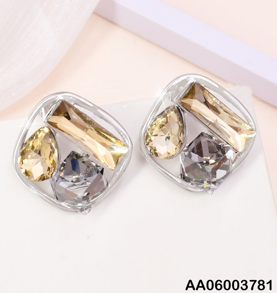 ARETES CUADRO PLAT.3 CRISTALES CAFES KE119234-SP