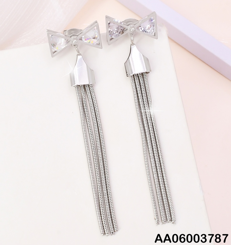 ARETES PLAT.LAZO ZIRCONIAS C/LINEAS COLGANTES KE105889-PY