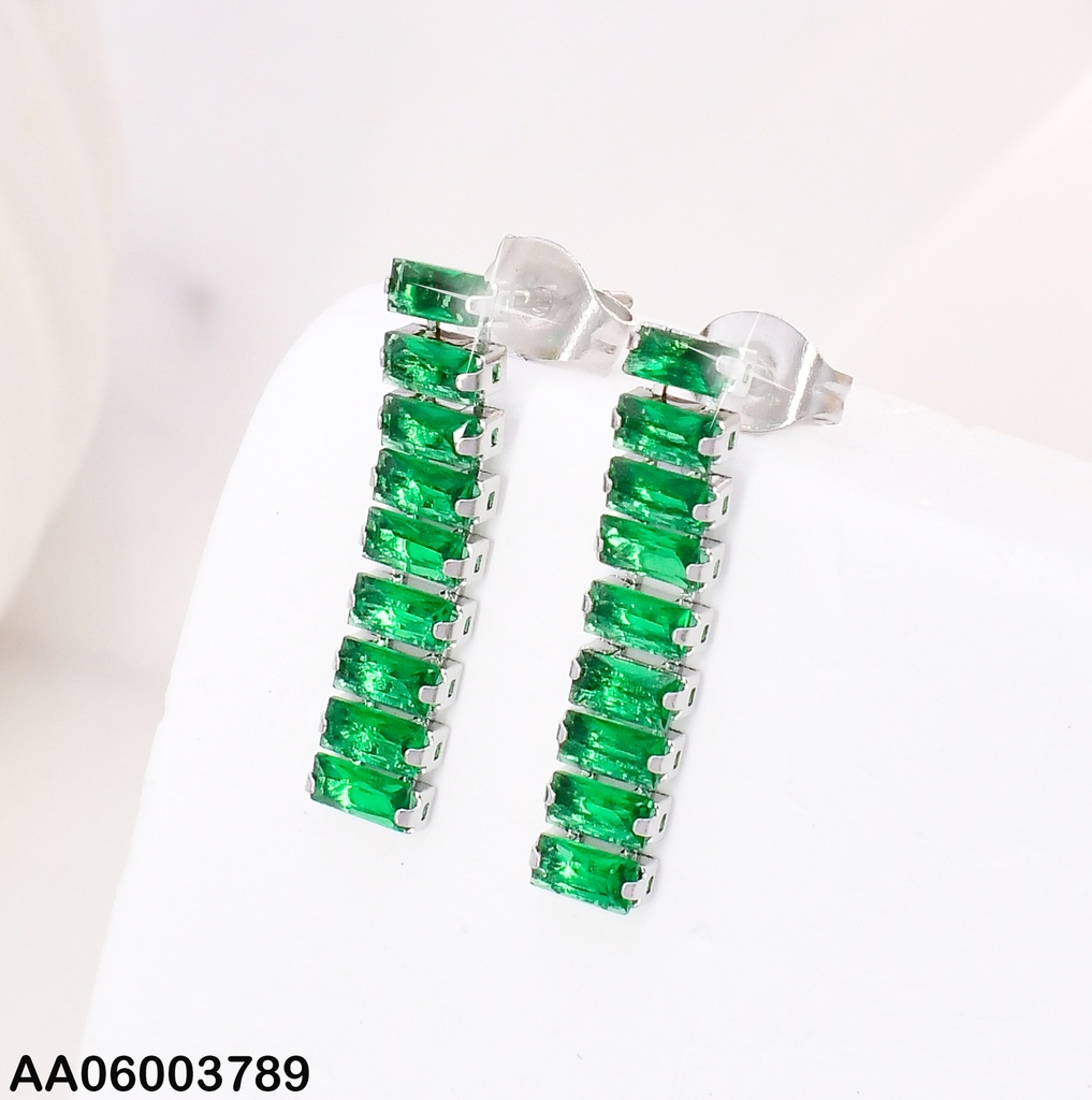 ARETES LINEA FLEX. 9 ZIRCONIAS RECTANG.VERDES KE112235-MW