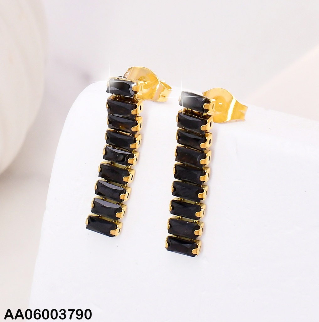 ARETES LINEA FLEXIBLE 9 ZIRCONIAS RECTANG.NEGROS KE112237-MW
