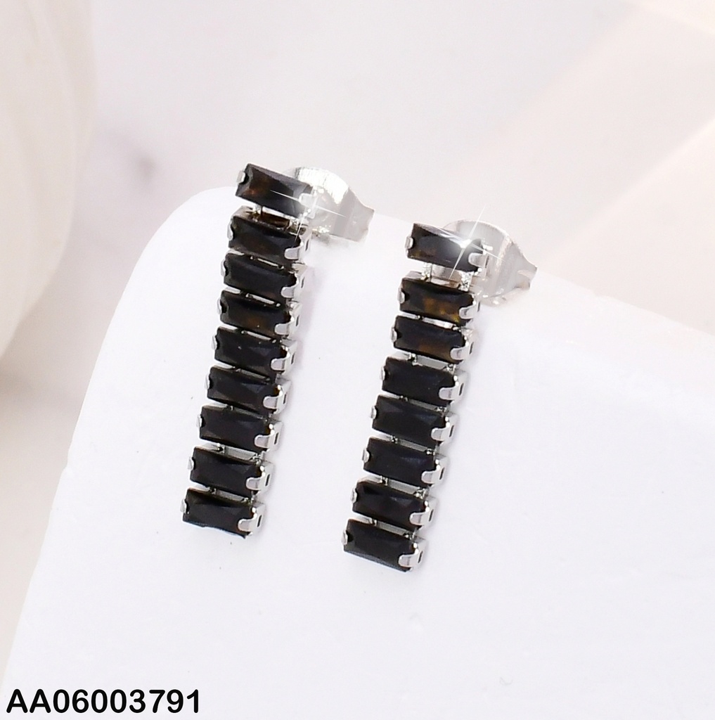 ARETES PLAT.LINEA FLEXIBLE 9 ZIRCONIAS RECTANG.NEGROS KE112237-MW