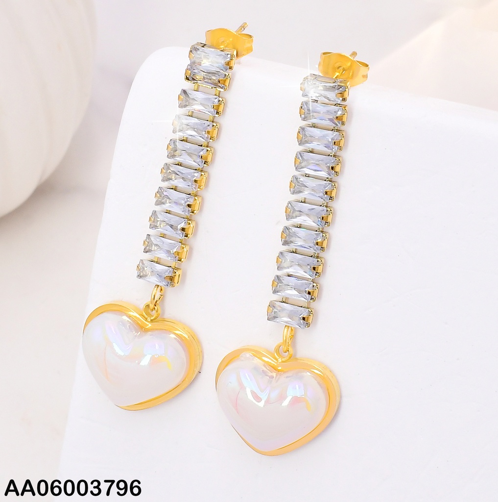 ARETES LINEA ZIRC.RECTANG.C/CORAZON BLANCO KE103780-HM
