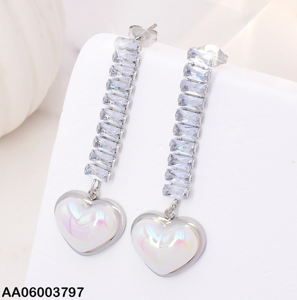 ARETES PLAT.LINEA ZIRC.RECTANG.C/CORAZON BLANCO KE103780-HM