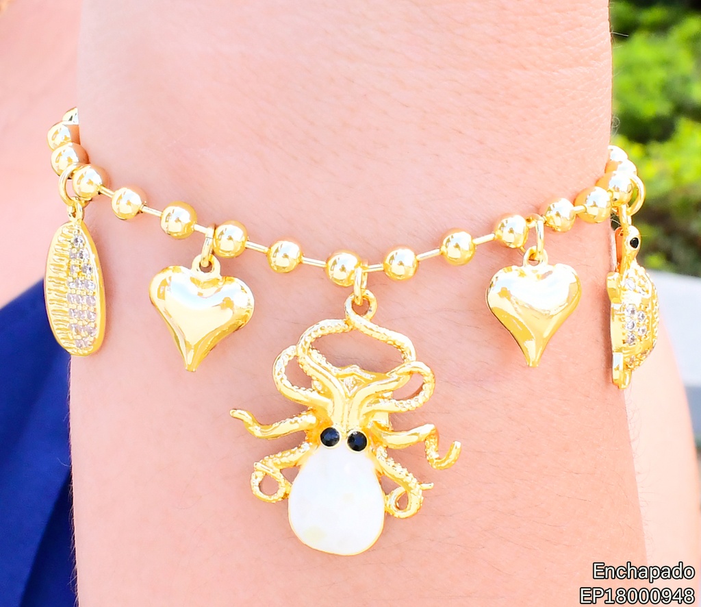 PULSERA PELOTAS DOR.DIJES VARIOS/🐙 BE747-9