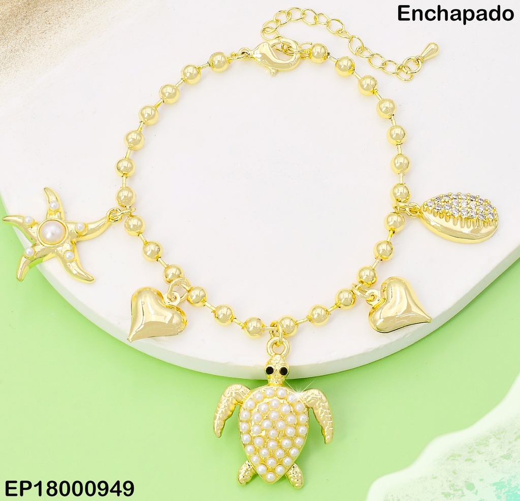 PULSERA PELOTAS DOR.DIJES VARIOS TORTUGA PERLITAS BE748-9