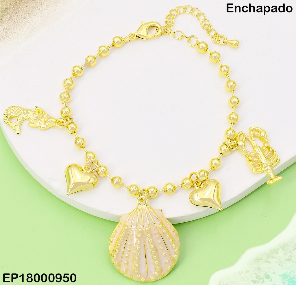 PULSERA PELOTITAS,DIJES VARIOS.OSTRA GR.BEIGEBE749-9