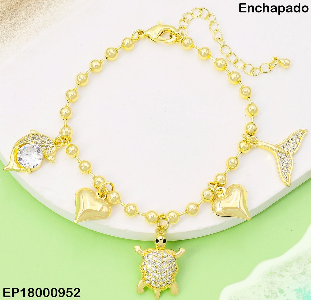 PULSERA PELOTITAS DIJES VARIOS TORTUGA PQ.ZIRC.BE750-9