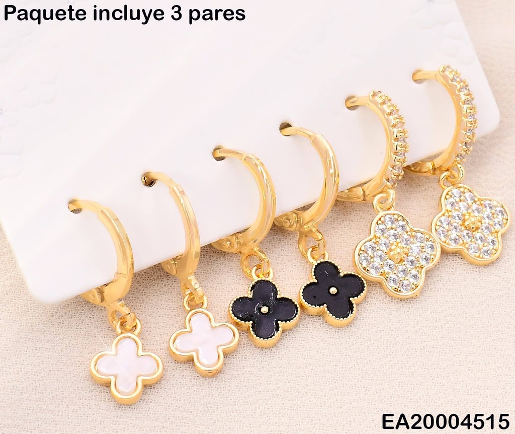 SET 3 PARES ARETES HUGGIES VAN CLEEF ⚪/⚫/ZIRC.SE1054-6