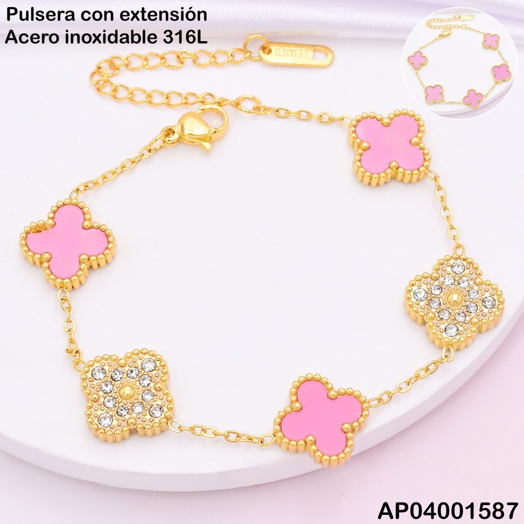 PULSERA DOR VAN CLEEF (5) ROSA / ZIRC. BA2135-331