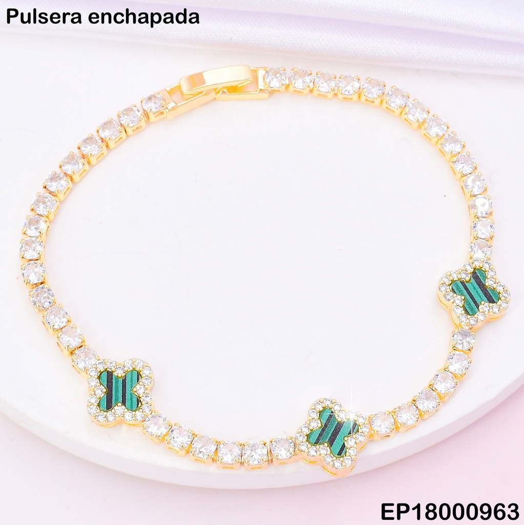 PULSERA DOR VAN CLEEF VERDE (3)/ ZIRC. RD CRISTAL BE499-318
