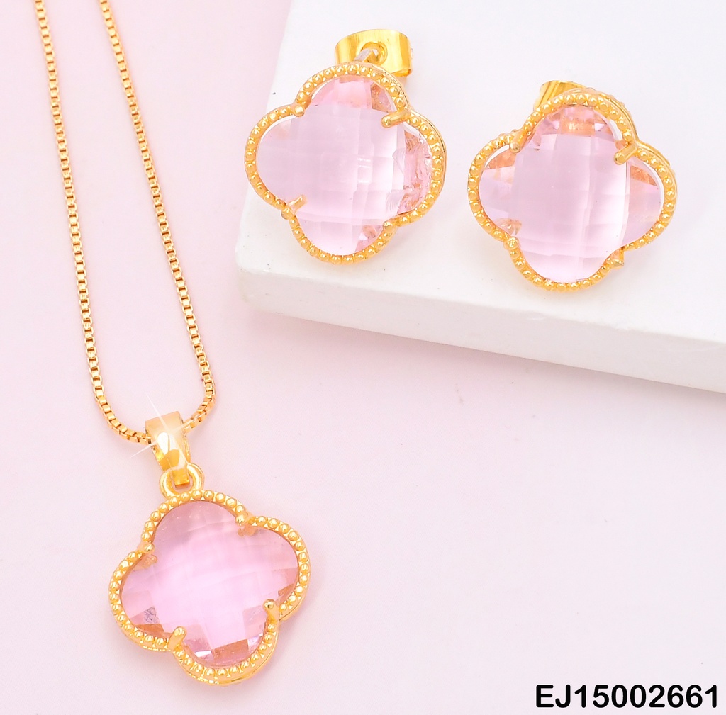 SET VAN CLEEF CRISTAL ROSADO/BORDE DOR.N4905/SE1190-8