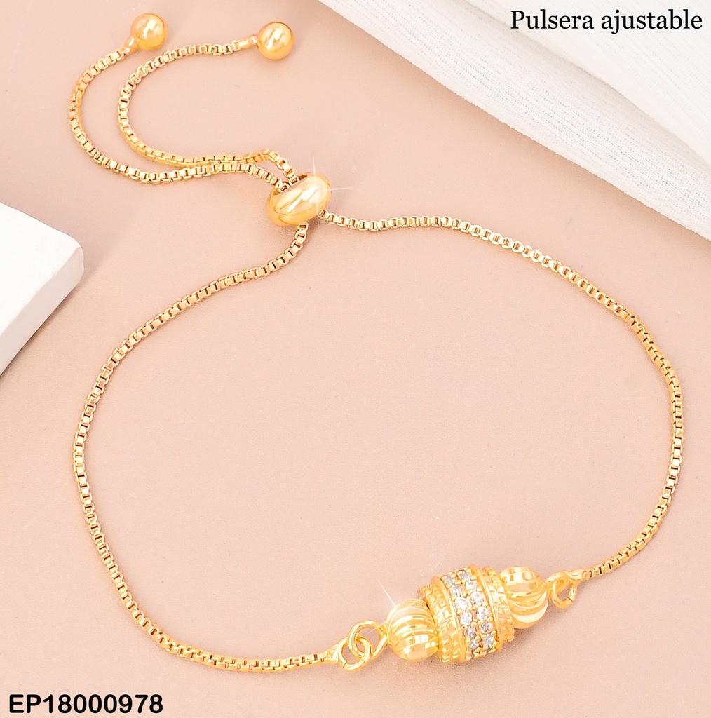 PULSERA DOR AJUSTABLE  CILINDRO ZIRC/ RELIEVE AMBOS LADOS BE774-332