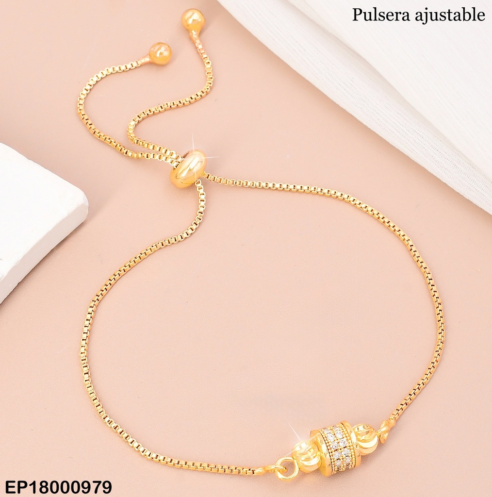 PULSERA DOR AJUSTABLE CILINDRO PQ ZIRC/ RELIEVE AMBOS LADOS BE776-332