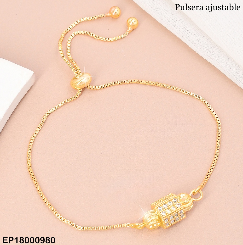 PULSERA AJUSTABLE CILINDRO RECT. ZIRC/ RELIEVE AMBOS LADOS BE775-332