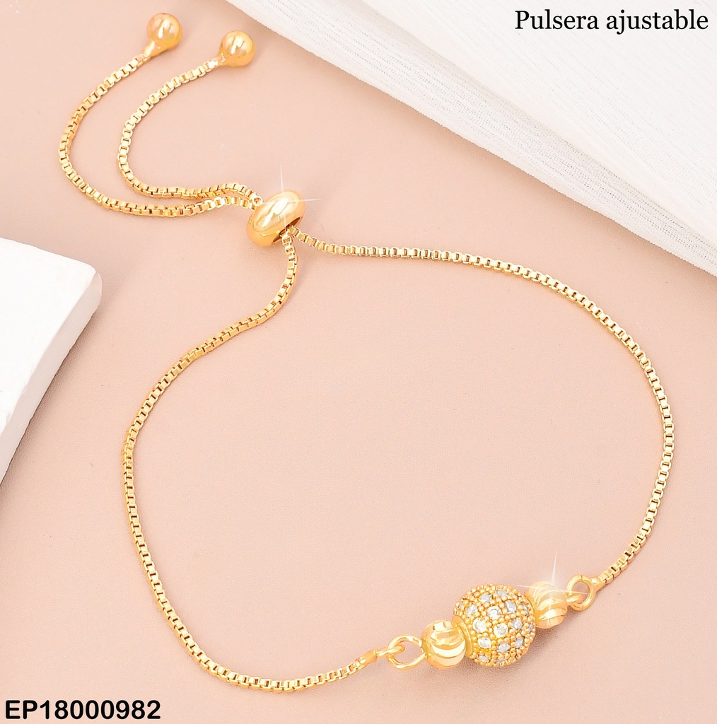PULSERA DOR AJUSTABLE PELOTA ZIRC/ RELIEVE AMBOS LADOS BE777-332