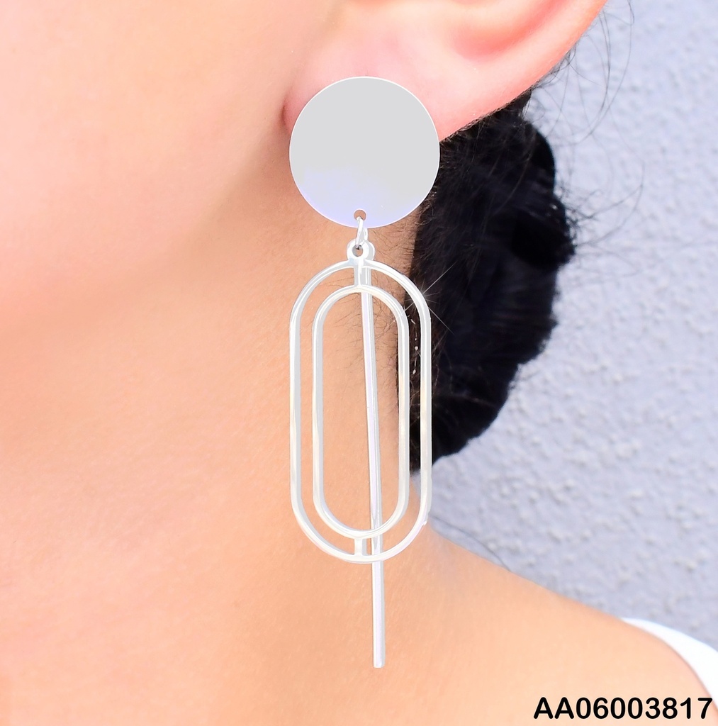 ARETES PLAT.PLACA RD C/DOBLE OVALO-BARRITA VERT.KE103920-PY