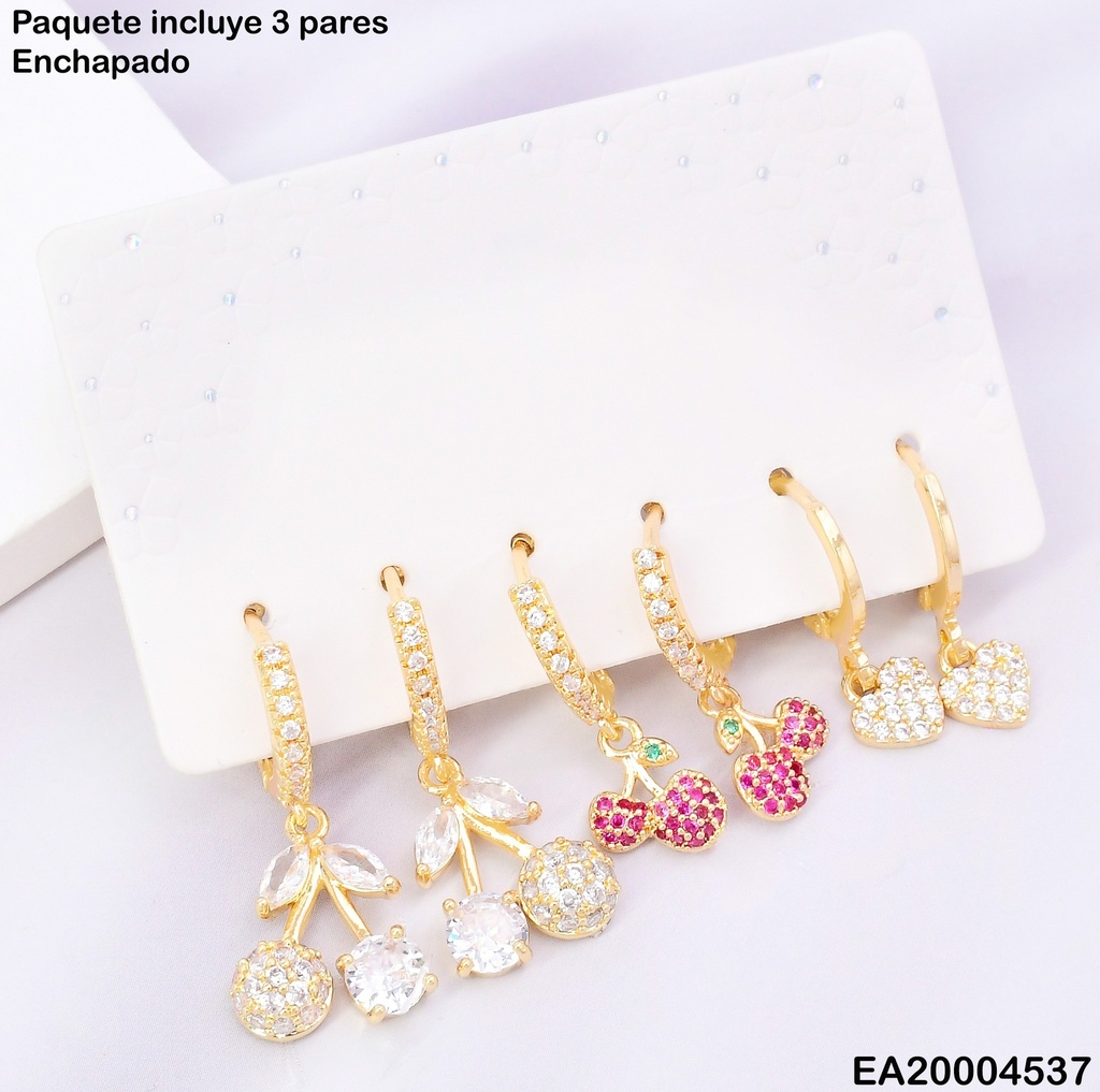 PAQ. 3 PARES HUGGIES ZIRC. CEREZAS/CORAZONES SE1053-6
