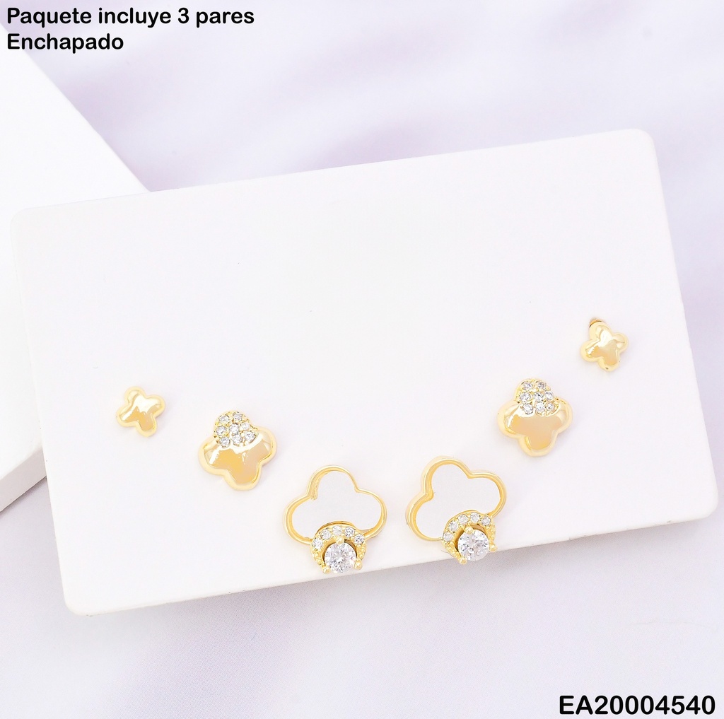 PAQ. 3 PARES ARETES VAN CLEEF BLANCO / ZIRC.  K9892-223