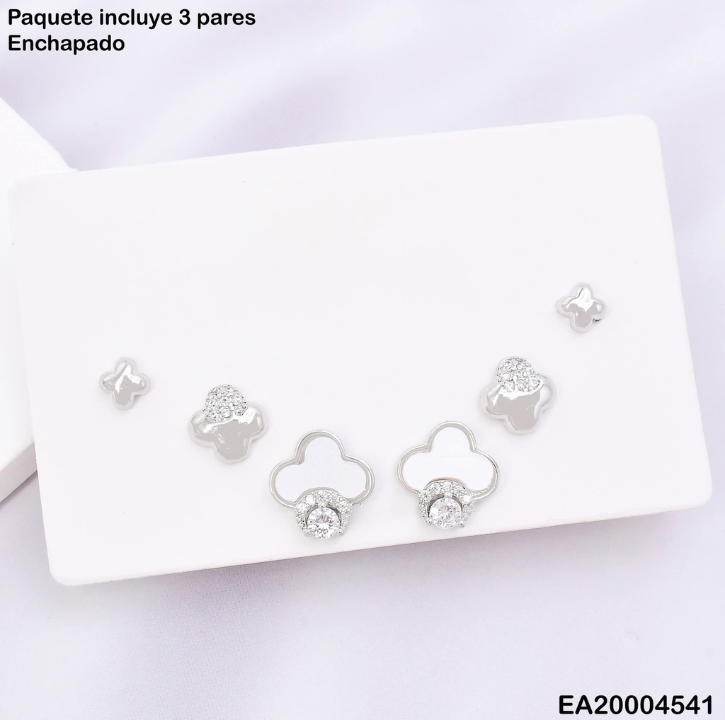 PAQ. 3 PARES ARETES PLAT VAN CLEEF BLANCO / ZIRC.  K9892-223