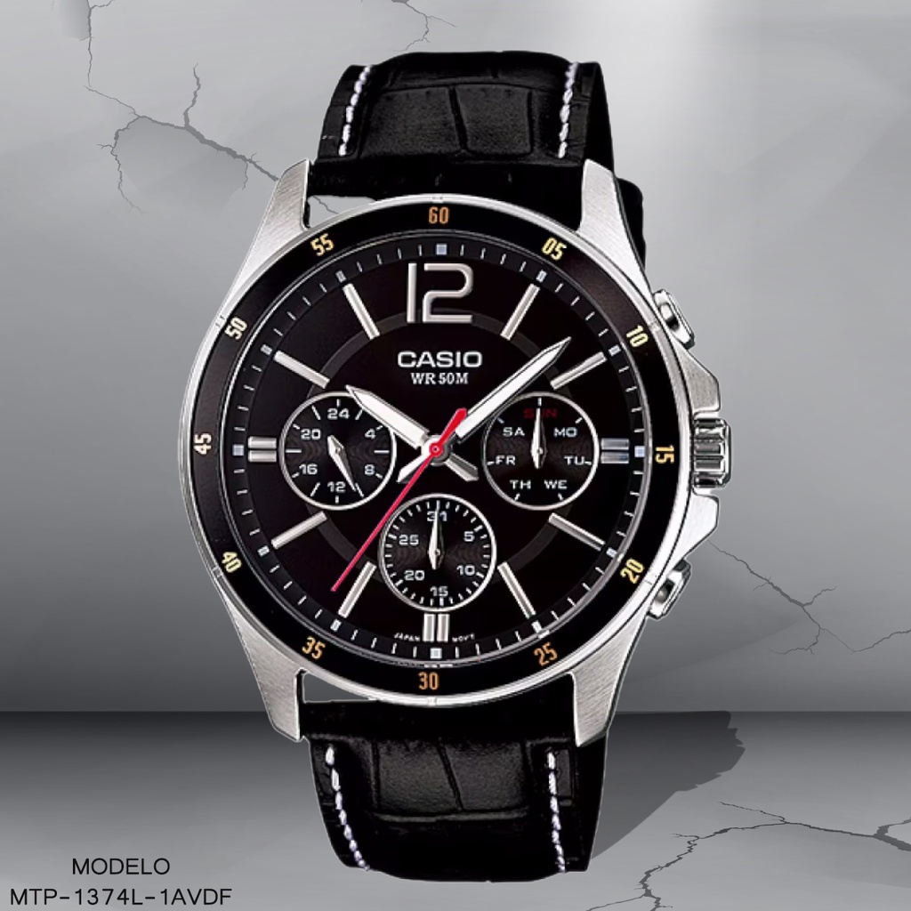 RELOJ CASIO ANALOGO CAB MTP-1374L-1AVDF CUERO NEGRO