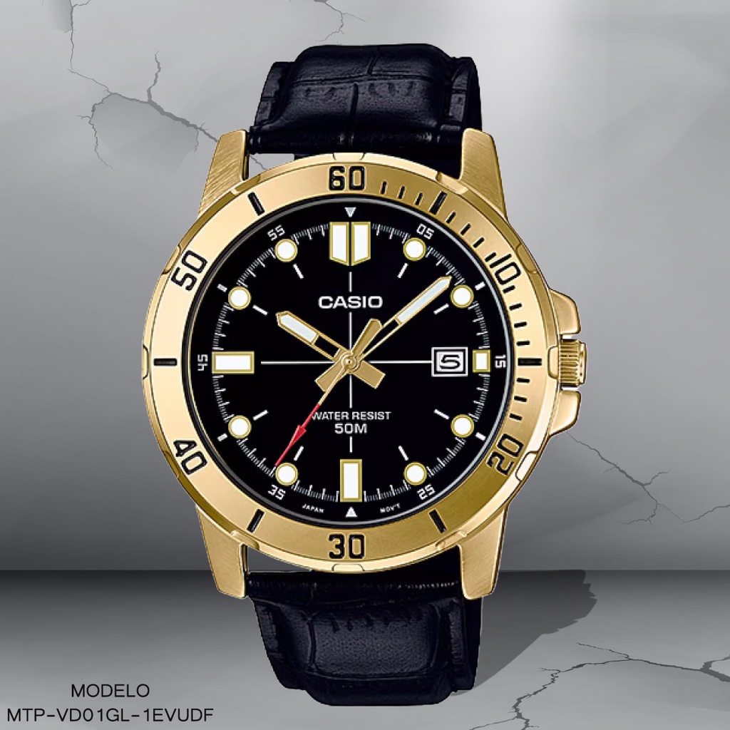 RELOJ CASIO ANALOGO CAB MTP-VD01GL-1EVUDF CUERO NEGRO