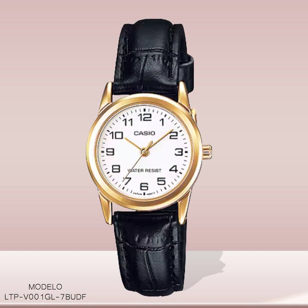 RELOJ CASIO ANALOGO DAM. LTP-V001GL-7BUDF CUERO NEGRO