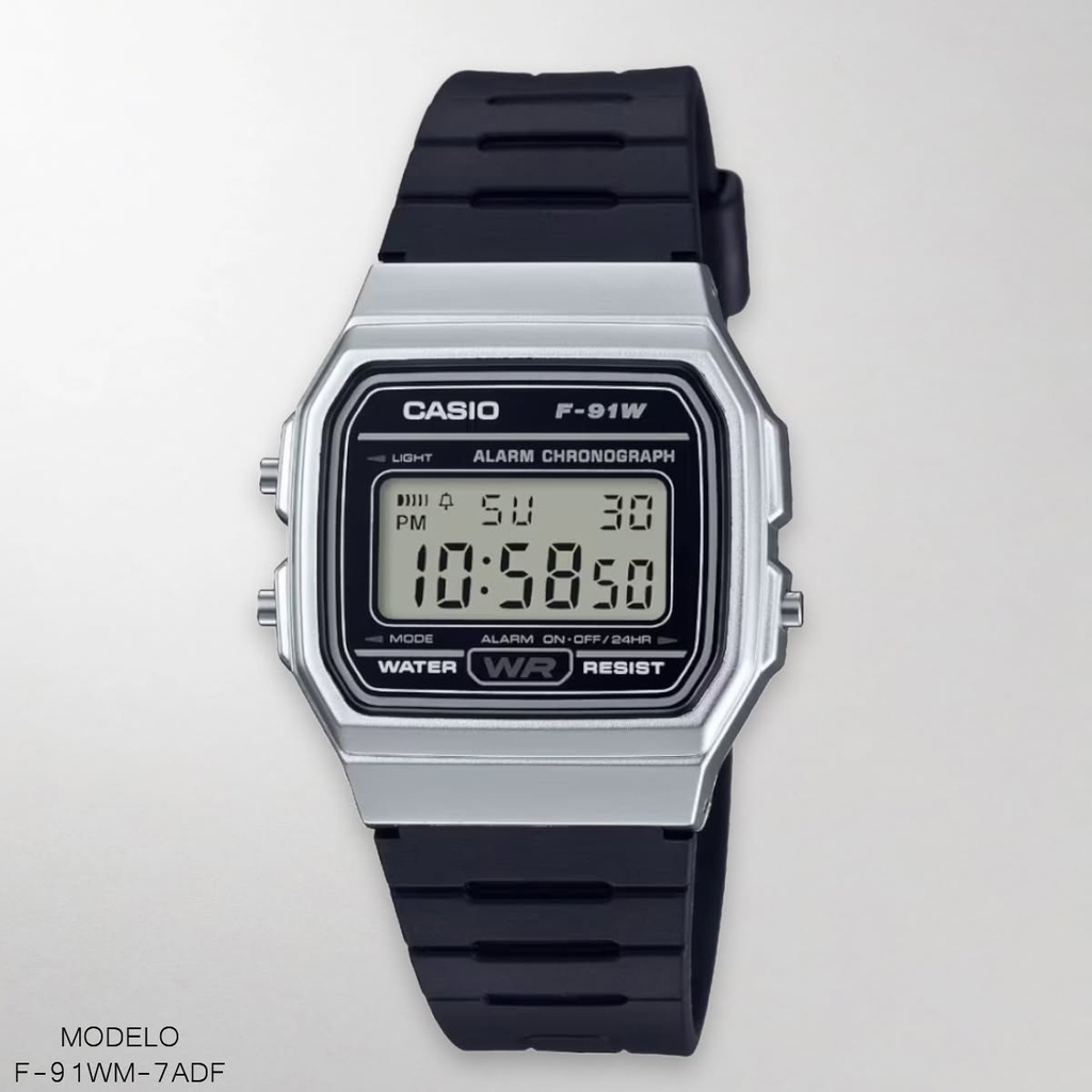 RELOJ CASIO DIGITAL CAB F-91WM-7ADF SILICON NEGRO