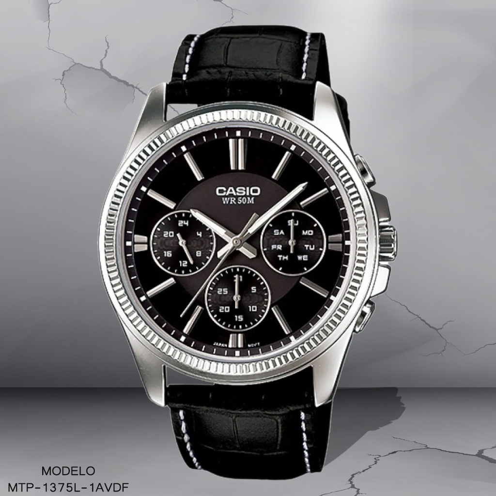 RELOJ CASIO ANALOGO CAB MTP-1375L-1AVDF CUERO NEGRO