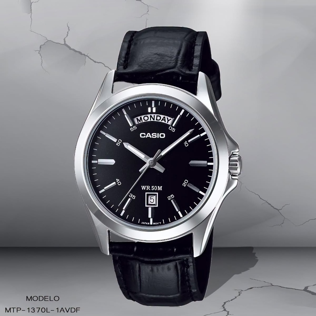 RELOJ CASIO ANALOGO CAB. MTP-1370L-1AVDF CUERO NEGRO